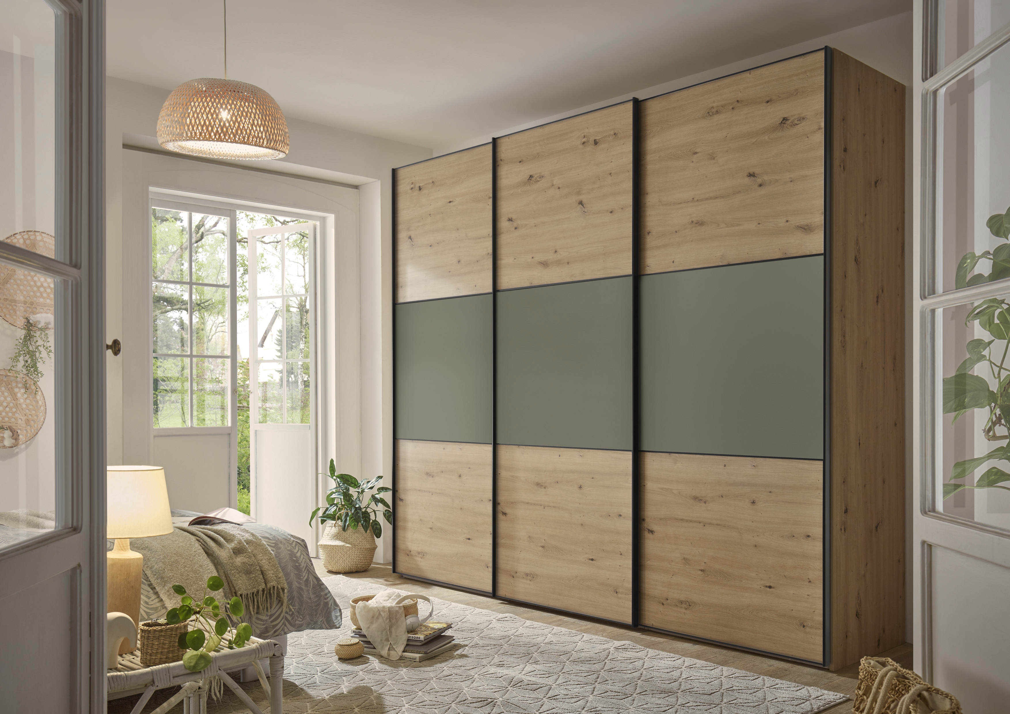Schwebetürenschrank STAUD "Includo, Made in Germany", artisan eiche, salbei, B:298cm H:222cm T:68cm, Holzwerkstoff, Schränke Image