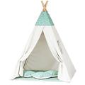 TIPOO Tipi Zelt Spielzelt Baumwolle Kinderzelt mit 3 Kissenmatratzen Stabiles Zelt für Mädchen und Mädchen für Zuhause und Garten (Mint Constellation - beige)