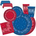 Serves 24 Complete Party Pack Red and Blue Bandana Western Party Supplies 9" Dinner Paper Plates, 7" Dessert Paper Plates, 12 oz Cups, 3 Ply Napkins,Red and Blue Bandana Western Party Supplies