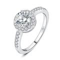 JewelryPalace 1.5ct Moissanite Round Cut Halo Engagement Ring for Her, 14K White Gold Plated 925 Sterling Silver Promise Ring for Women, Simulated Diamond Anniversary Ring Jewellery Set VVS D-F P