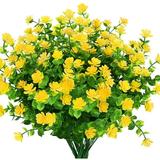 GRNSHTS 6 Pcs Artificial Flowers Bouquet Fake Green Plants for Home Party Wedding Porch Window Decor Indoor Living Room Bedroom Decor(Yellow)