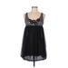 Velvet Casual Dress - Mini Scoop Neck Sleeveless: Black Print Dresses - Women's Size Medium