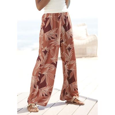 Palazzohose LASCANA, Damen, Gr. 36, N-Gr, bunt (orange, aubergine bedruckt), Web, Obermaterial: 100% Viskose, bedruckt, modisch, figurumspielend lang, Hosen, mit Alloverprint und Taschen, Wide-Leg, Stoffhose Image