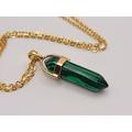 Natural Handmade Crystal Necklace Gold Malachite Healing Point Tone Beautiful Gift For Her, Stone