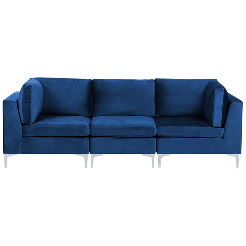 Sofa Blau Polsterbezug aus Samtstoff 3-Sitzer Modulsofa mit Metallgestell Wohnzimmermöbel Modern Wohnzimmer Salon Wohnecke Sitzecke