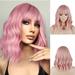 Dopi 14 Pink Wig Women Girls Short Curly Bob Wig Lovely Pink Wig with Bangs with Wig Cap