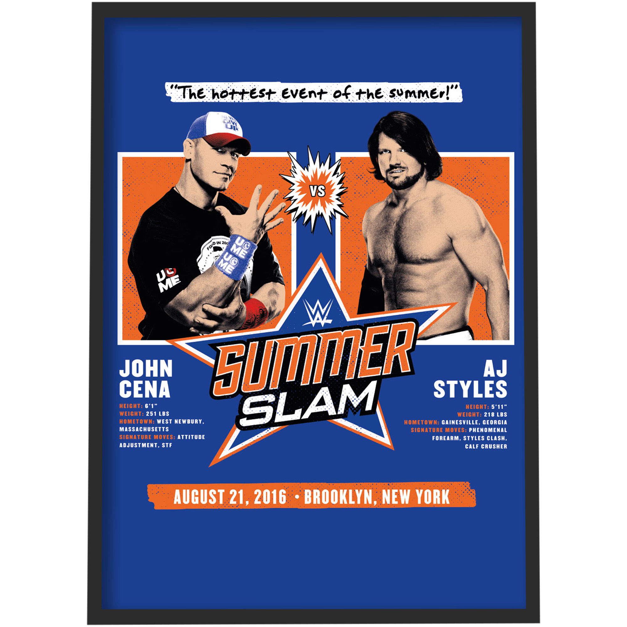 WWE John Cena AJ Styles SummerSlam Poster – gerahmt A3 Image