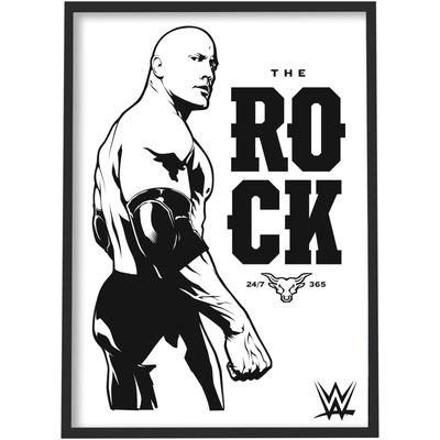 WWE The Rock Black and White Grafik Poster - Gerahmt A3 Image