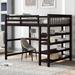 Full Size High Loft Bed with 4-Tier Storage Shelves and Under-Bed Desk,Espresso
