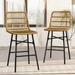 Grondin Mid-Century Modern Boho Style PE Rattan Bar Stool Set of 2, Counter Height Stools with Footrest and Adjustable Foot Pads