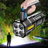 COFEST Sports Outdoors Camping Hiking 4LED Searchlight Outdoor USB Flashlight Portable Strong Lights Side Light Outdoor Camping Tent Light High Brightness Flashlight Black