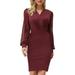 Womens Bodycon Work Dress Long Sleeve V Neck Elegant Cocktail Pencil Dresses