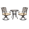 3 Piece Patio Dining Set Outdoor Furniture Alum Swivel Chair Cushion Set With 28 Inch Round Tile Top Bistrotable