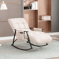 BALUS Upholstered Rocking Chair with Adjustable High Back Safe Metal Base & Side Pocket Beige