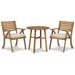 3 Piece Outdoor Chair and Table Patio Set Brown Acacia Wood Slatted Back- Saltoro Sherpi