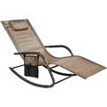 ZXNYH Rocking Lounger Patio Chaise Sunbathing Chair with Recliner Movable Sleep Bed Included Pillow and Breathable Texteline Farbic-Grey