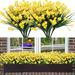 GRNSHTS 10 Bundles Artificial Flowers Fake Boxwood Plants Faux Plastic Lotus Shrubs UV Resistant No Fade Faux Greenery for Home Garden Hanging Planter Porch Patio Decoration (Yellow)