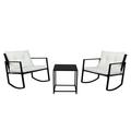 Single 2Pcs Exposed Rocking Chair & 1Pc Coffee Table Set with Cushion Black