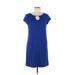 Spense Casual Dress - Shift Keyhole Short sleeves: Blue Print Dresses - Women's Size Medium