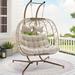 Dakota Fields Celyne 2 Person Outdoor/Indoor Porch Swings Egg Chair w/ Stand Wicker/Rattan in Brown | 77.1 H x 38.1 W x 52.3 D in | Wayfair