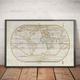 Old Arabic World Map in 1525 By Piri Reis - North America, South Europe, Africa, Asia Framed, Unframed