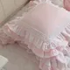 Juste de coussin de littérature européenne rose dentelle à volants satin coton taie d'oreiller