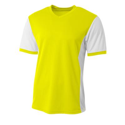 A4 N3017 Athletic Men's Premier V-Neck Soccer Jersey T-Shirt in Safety Yellow/White size Small | Polyester A4N3017