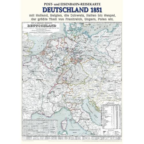 Historische Postkutschen Und Eisenbahn-Reisekarte: Deutschland 1851 (Plano) - G. Hansen, Karte (im Sinne von Landkarte)