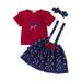 xingqing Baby Girl 4th of July Outfit Ruffle Short Sleeve Top Star Print Overall Skirt My First 4th of July Clothes Red 2-3 Years