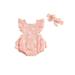 Newborn Baby Girls Summer Rompers Clothes Rainbow Print Ruffles Backless Cotton Linen Layered Jumpsuits Headband Outfits