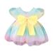 Girls Toddler Dresses Summer Baby Rainbow Gradient Print Bow Dress Wedding Party Princess Dream Dresses For 2-3 Years