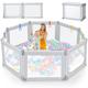 Kidirect Foldable Playpen, 71"×69" Collapsible Play Pen for Babies and Toddlers, Foldable Baby Playpen Portable Play Yard with 5 Handlers, Indoor & Outdoor Baby Fence Play Area with Visible Mesh, Grey