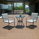 Oasis Casual Mika 3Pcs Bistro Set with 2 Textilene Spring Chairs & 1 Glass Top Metal Round Tea Table