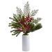 Nearly Natural 23in. Mixed Pine Pinecone and Berry Artificial Arrangement in White Vase