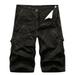 VSSSJ Mens Outdoor Shorts Oversized Fit Solid Color Zipper Multi-Pockets Button Elastic Waist Cargo Shorts Athletic Durable Bike Shorts Black S