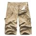 VSSSJ Mens Outdoor Shorts Oversized Fit Solid Color Zipper Multi-Pockets Button Elastic Waist Cargo Shorts Athletic Durable Bike Shorts Khaki XL