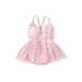 Thaisu 0-18M Baby Girl Floral Romper Printed Sleeveless V Neck Lace Patchwork Mesh High Waist Toddlers Short Bodysuit