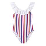 Lovskoo 2024 One Piece Swimsuit for Girls Solid Ruffle Hem Trendy Set High Waist Backless Bikini Set 2-12 Years Baby Clothes White