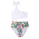 Lovskoo 2024 One Piece Swimsuit for Girls Bow Straps Sleeveless Trendy Cut Out High Waist Backless Bikini Set 2-12 Years Baby Clothes White