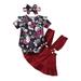 Itsun Toddler Outfits for Girls Baby Girls Flower Print Overalls Clothes Bow Romper Three-piece Suit
