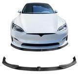 Ikon Motorsports Front Bumper Lip Compatible With 2021-2023 Tesla Model S Sedan 4-Door Gloss Black V Style Carbon Fiber Add On Air Dam Front Chin Spoiler Lower Valance 3PCS