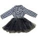 TAIAOJING Little Girls Dresses Baby Dresses White And Black Plaid Tutu Party Princess Black Formal Long Sleeved Outfit Clothes Cute Sundress 6-7 Years