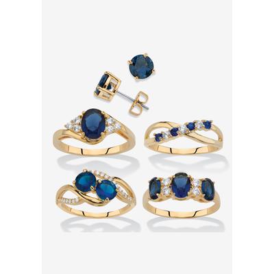 Women's 9.42 Cttw Gold-Plated Simulated Blue Sapphire And Cz Earrings And Ring Set by PalmBeach Jewelry in Blue (Size 6)
