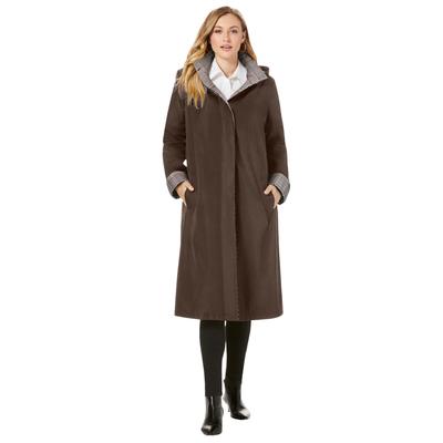 Plus Size Women's Contrast Hood Raincoat by Jessica London in Chocolate Glen Plaid (Size 12 W)