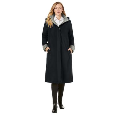 Plus Size Women's Contrast Hood Raincoat by Jessica London in Black Ivory Glen Plaid (Size 22 W)