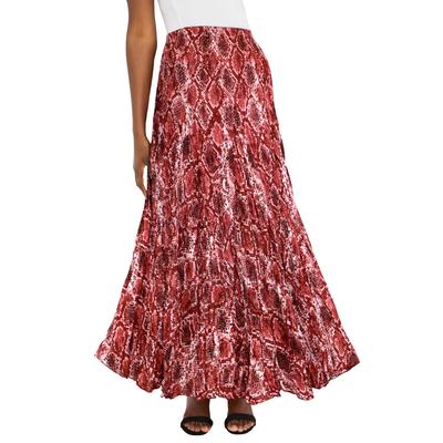 Plus Size Women's Flowing Crinkled Maxi Skirt by Jessica London in Rich Burgundy Snake (Size 16) Elastic Waist 100% Cotton