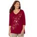 Plus Size Women's V-Neck High-Low Top by Catherines in Rich Burgundy Leaf Scroll (Size 3X)