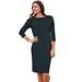 Plus Size Women's Boatneck Shift Dress by Jessica London in Black Ivory Dot (Size 24) Stretch Jersey w/ 3/4 Sleeves