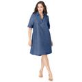 Plus Size Women's Cuff Sleeve Denim Shirtdress by Jessica London in Medium Stonewash (Size 20 W)