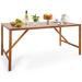 Costway 67 Inch Patio Rectangle Acacia Wood Dining Table with Umbrella Hole